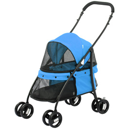 PawHut Dog Buggy Cart Dog Foldable з сітчастим вікном для маленьких собак і кішок, 2 захисних повідця, оксфордський матеріал синього кольору
