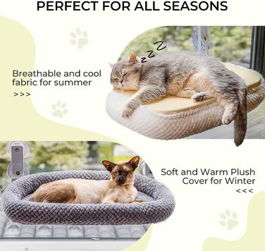 Котів гамак для вікна EDAGNY: м'який, розкладний, сірий, до 18 кг