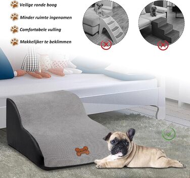 Сходинки для собак Caliyo, 2 сходинки, сірі. Для маленьких собак та котів, 26 см заввишки, з миючим покриттям та протиковзкою основою. Підходять для ліжка, дивану та автомобіля (55×40×26см)