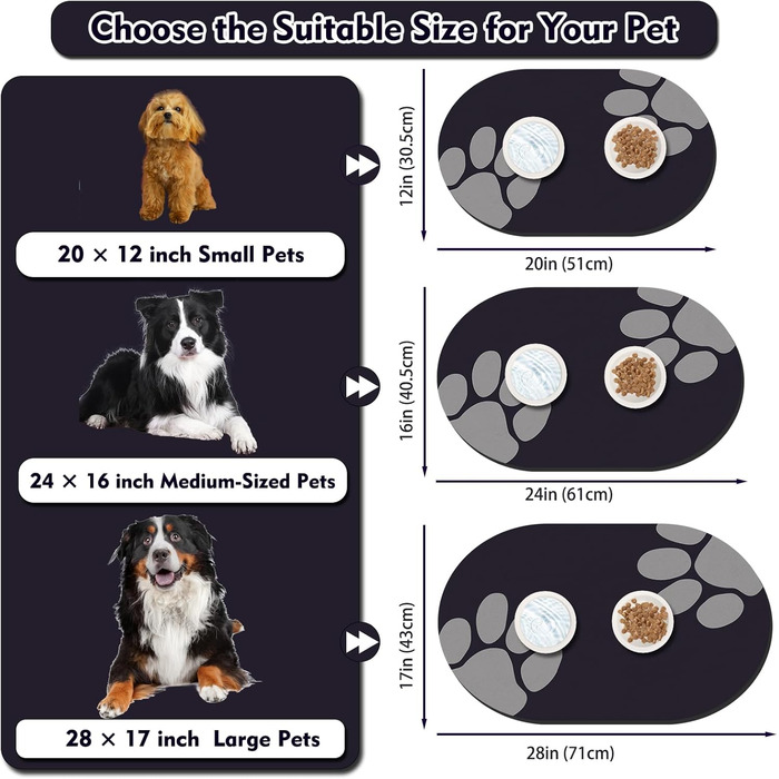 Підкладка під миску для собак та котів METEOROCK, 71x43 см, чорна, швидковисихаюча, для кількох тварин