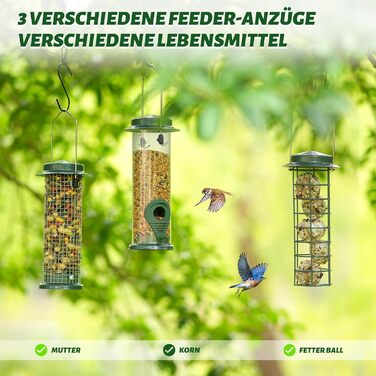 Набір годівниць для птахів Urban Deco (3 шт.), міцний металевий годівник, легко чистити та поповнювати, зелений