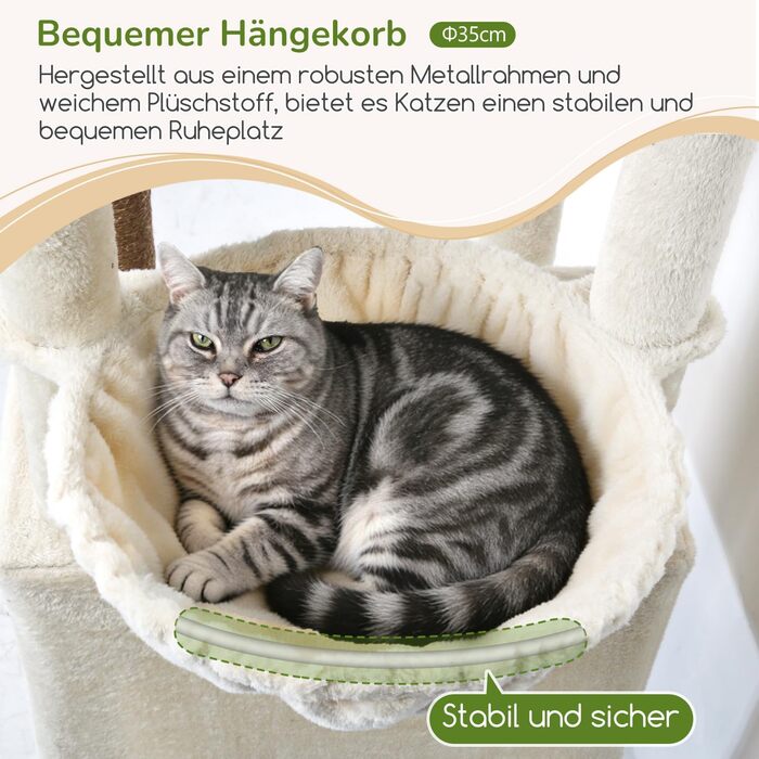 Драбина-кіготь Globlazer для котів та собак, 189 см, XXL, бежевий. 2 будиночки, 2 сидіння, кошик, килимок з сизалю, лежанка для собак