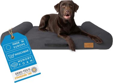 FREUDENTIER® ортопедичне ліжко для собак з Memory Foam, супер м'яке, миється, Made in Europe, підходить для собак маленьких, середніх та великих порід (110x64см), колір Dark