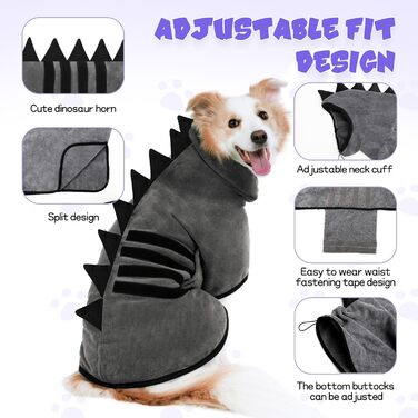 Рушник для собак з мікрофібри, швидковисихаючий, регульований, надзвичайно поглинаючий для середніх та великих собак, легко одягається (Сіро-зелений, Сіро-чорний, S)