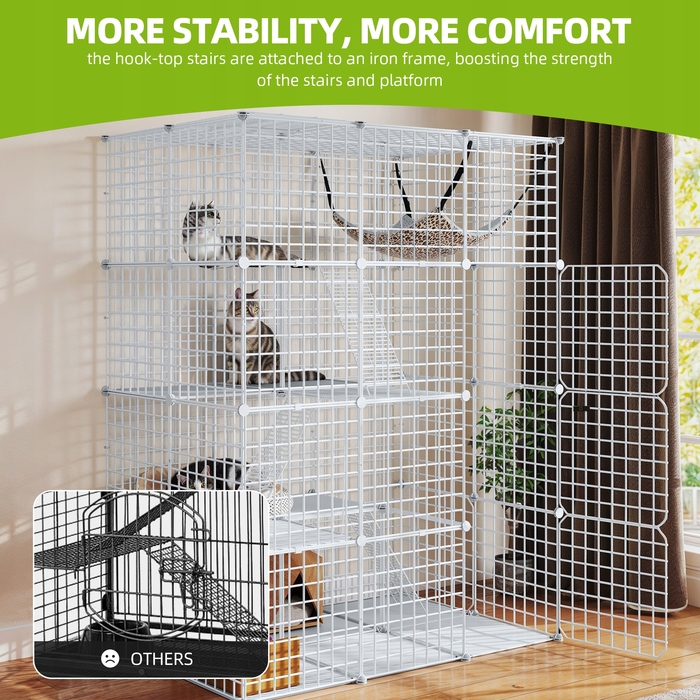 Клітка для котів домашня, металевий вольєр на 4 рівні з 3 сходами, 107x72x142см