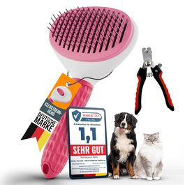 Набір щіток для котів та собак: для короткої та довгої шерсті. Включає ножиці для кігтів, зменшує випадіння шерсті, забезпечує блискуче хутро, легко чиститься натисканням кнопки. (Рожевий)