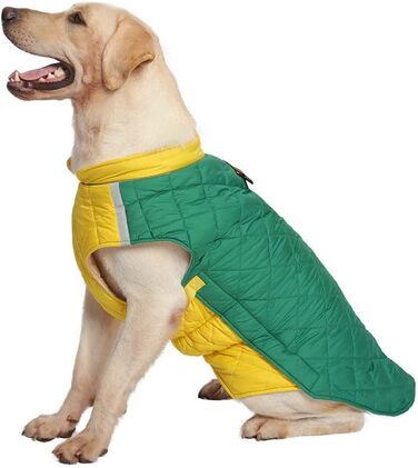Зимова жилетка для собак, тепла курка для тварин, жилетка для сноубордингу з D-кільцем (жовтий, зелений, L)