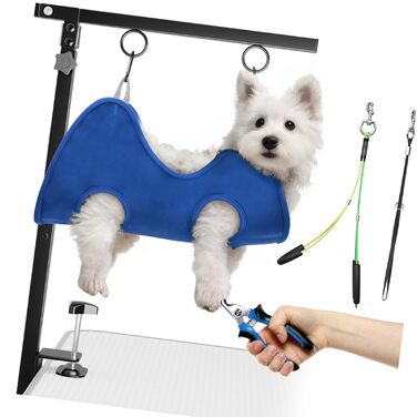 Підставка для грумінгу тварин з металу WZBHCZLJ зі складним дизайном та розслаблюючою гамаком. Стійка до корозії, нержавіюча сталь