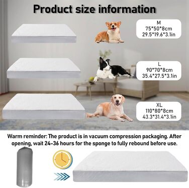 Ортопедичне ліжко для собак Vertupet з Memory Foam, 75x50x8 см, знімний чохол та м'яке подушечка, для великих собак, сіре та біле