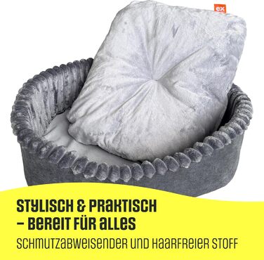 Лежанка для собак та котів, овал 60x50 см, сірий леопардовий принт, Velours, легко миється