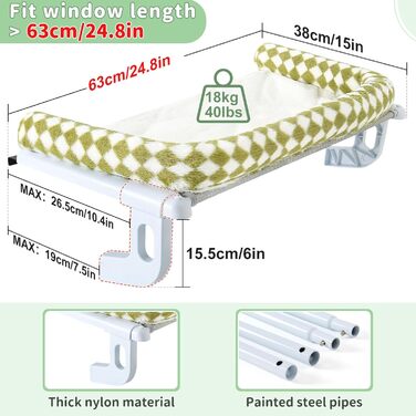Крісло-гамак для котів Sunhoo на підвіконня, стійка, до 18 кг, зелений, 61x38 см