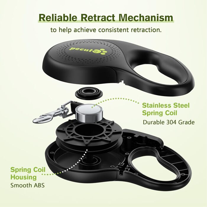 Рулетка для собак Pecute 8м, 50 кг, 360°, антиковзний хват, швидка зупинка, зелена