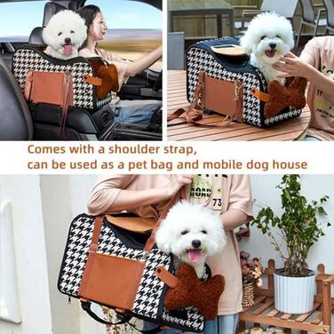 Автокрісло для собак Amoilly, середньорозмірне, з консоллю та підняттям для котів, брудовідштовхувальне, переноска для тварин, з ременями та килимком (Колір: Коричневий, Розмір: M)