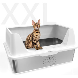 Котячий туалет з нержавіючої сталі XXL 20 л з кришкою, великий, герметичний, легке прибирання, 60x40x30 см, з наліпками для декору