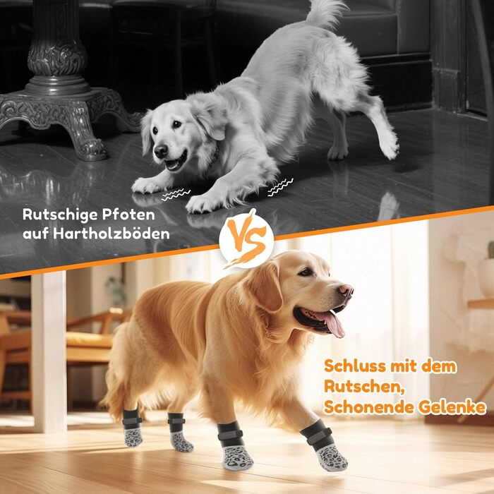 Шкарпетки для собак PICK FOR LIFE проти ковзання, 2 пари, сірі, розмір L, з регульованими ремінцями для дому