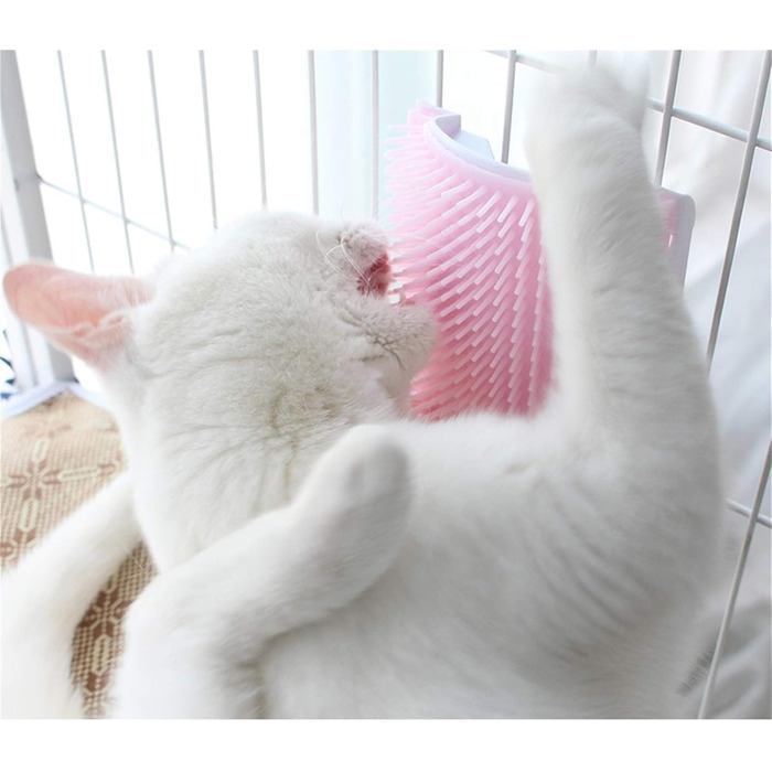 Щітка для котів з автоочищенням, для довгошерстих та короткошерстих котів, гребінець та масажер для куточків, безпечна та зручна (рожевий)