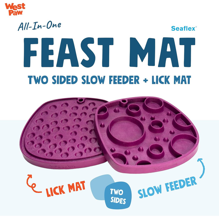 Килимок для годування West Paw Seaflex Feast Mat - універсальний, для повільного годування та облизування, сприяє пошуку їжі, для вибагливих тварин, легко миється (Bubbles, Tropic Red)