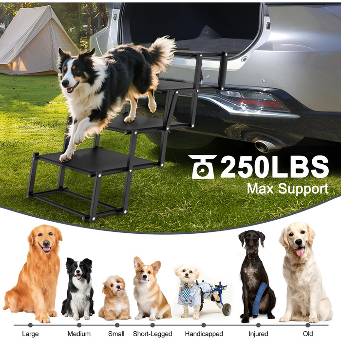 Рампа для собак у машину: широка, складана, з антиковзким покриттям. Підходить для великих собак, SUV, позашляховиків, вантажівок. Чорний колір