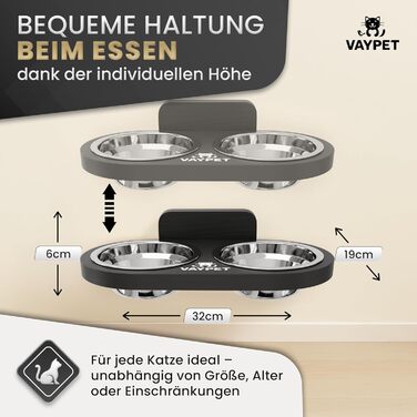 Настінний годівниця для котів VAYPET® з нержавіючої сталі, без свердління, білий/чорний