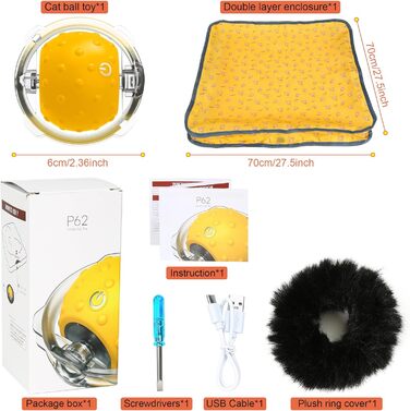Інтерактивна іграшка для котів: тиха електрична іграшка для дорослих котів, активується рухом, з цвіріканням, ідеально на подарунок (жовта)