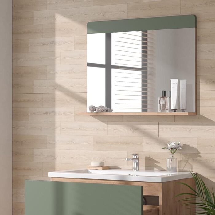 Тумба Vicco Izan, білий глянець, 36.6x76.6 см з ящиком і дверцятами, декор дуб золота сила, зелений
