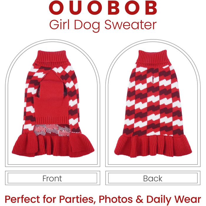 Пуловер для собак OUOBOB – зручний теплий пуловер з коміром-стійкою для дівчаток, великих порід, для холодних днів та свят (Новий Рік, День подяки), червоний, розмір XXXXX-Large, однотонний (Getaway Solids)