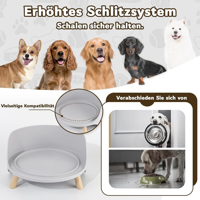 Підвищена стійка для великих мисок для собак - годівниця для середніх та великих собак - для мисок діаметром до 20,2 см - сірого кольору (миска не входить до комплекту) Large сірий