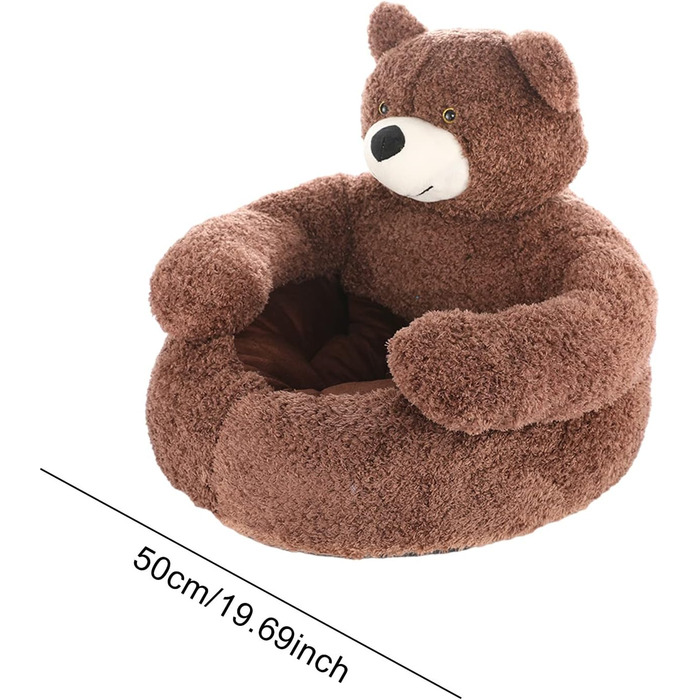 М'яке ліжко для кота та собаки: кругла плюшева лежанка для тварин, знімна та миється, 50 см (колір: коричневий)