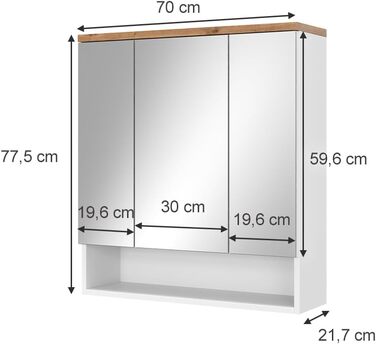 Дзеркальна шафа Vicco Eden для ванної, 40x84 см, колір дуб артизан/білий
