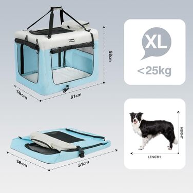 Транспортна переноска для собак та котів, 81x58x58 см, складна, з мискою, блакитна (XL)