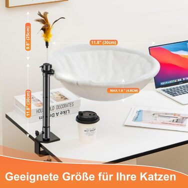 Крісло-гамак для кота Uross на стіл - 360° обертання та регулювання висоти, м'яка лежанка з 2 знімними чохлами, місце для сну для дому/офісу - використання протягом року (Бежевий)