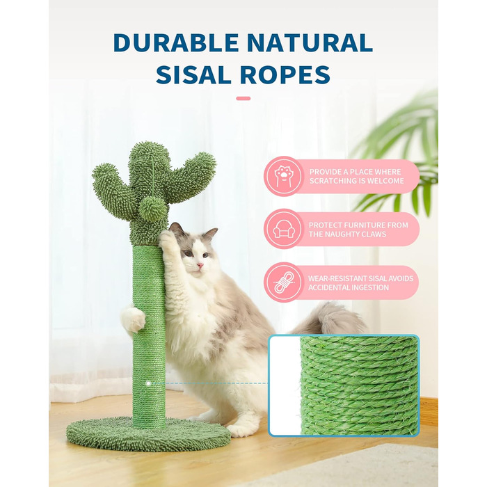 Дряпка для котів Made4Pets Кактус 55,1 см, з натурального сизалю, для кошенят, з іграшками, для дому