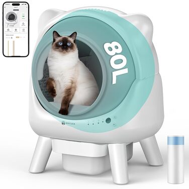 Автоматичний лоток для котів Cura X1 Katzenklo: самоочищення, 80+8 л, датчики безпеки, контроль через додаток, для кількох котів