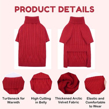 Теплий зимовий/осінній пуловер для собак великих порід, рожевий/червоний, однотонний, для хлопчиків та дівчаток, модель Getaway Solids