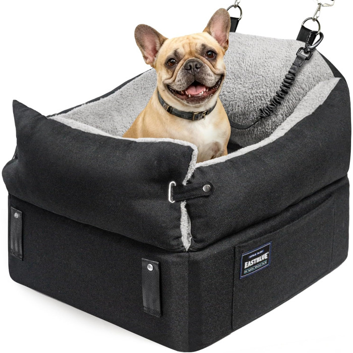 Автокрісло для собак EASTBLUE Medium, чорний/сірий, для собак до 15.9 кг, з пам'яті піною, безпечним ременем та 2 подушками