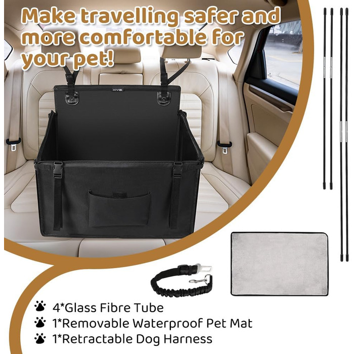 Автокрісло для собак KYG - стабільне, водовідштовхувальне, антиковзаюче, з 4 ременями, M (58x55x36 см)