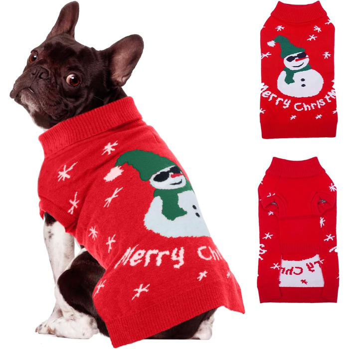 Теплий новорічний светр для собак IDOMIK з отвором для шлейки, червоний, розмір Medium