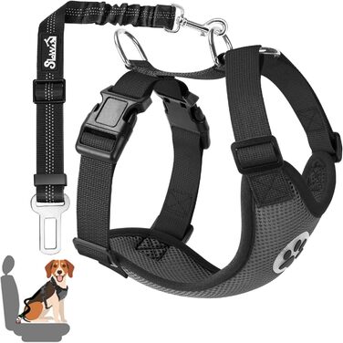 Шлейка для собак SlowTon з кріпленням для автомобіля, дихаюча сітка з латексу, для цуценят та дорослих собак, підходить для спорту (Сірий, S)