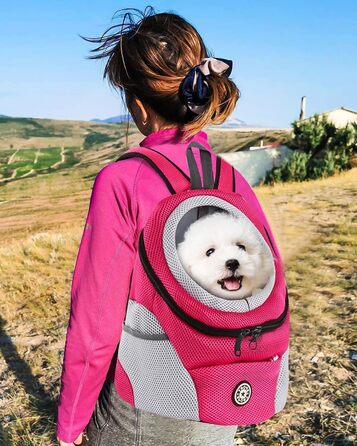 Рюкзак-переноска для собак та котів PETCUTE, рожевий/червоний, з регульованим ременем, водонепроникним дном та зручною передньою кишенею