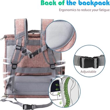 Рюкзак для собак та котів PETCUTE, складаний, з знімним килимком, дихаючий, з регульованими ременями, для подорожей (рожевий)