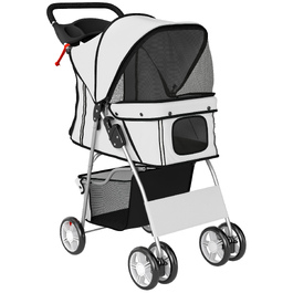 Складаний візок для собак (buggy) зі світловідбиваючими смугами, кошиком для речей та подушкою, для малих порід до 10 кг, 77x44x102 см, сірий