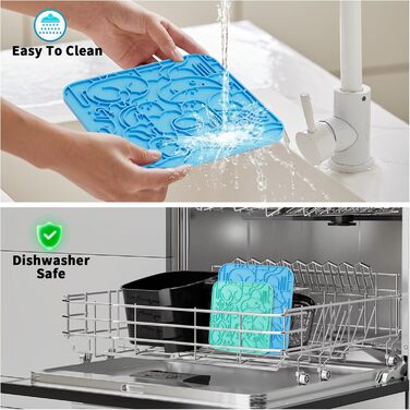 Силіконові килимки від протікання для котів та собак (2 шт.), повільне годування, 60 присосок, проти нудьги та тривоги (Блакитний+Зелений-US, L)