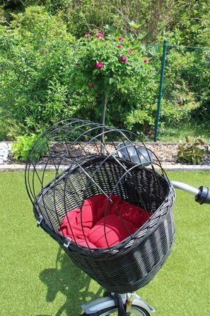 Корзина для велосипеда для собак з ротангу чорного кольору з металевою сіткою та подушкою. Різні розміри. Корзина на кермо для собак, ротанговий кошик, кошик на кермо, кошик для покупок, натуральний (L з подушкою)