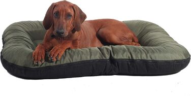 Ліжко для собак середніх розмірів 4L Textil KLEO, 90x70 см та 130x110 см, колір бежевий/темно-зелений, з блискавкою, вологостійке, знімний чохол