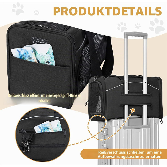 Переноска для собак і котів Petsfit (M) - сумка-переноска для авіаперельотів, авто та потягу, чорна