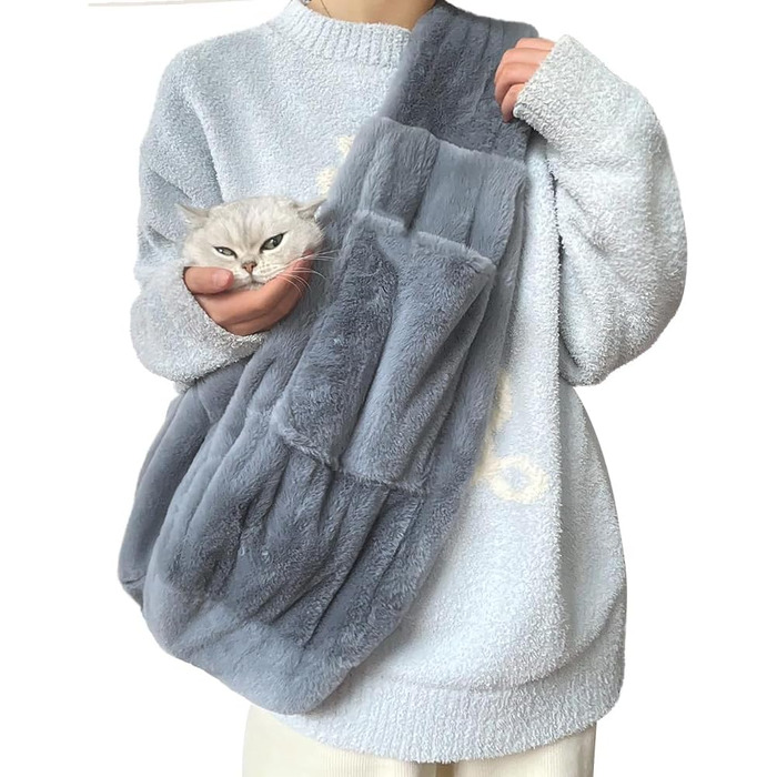 SIQITECH Сумка-переноска для собак та котів, плюшева, тепла, синього кольору