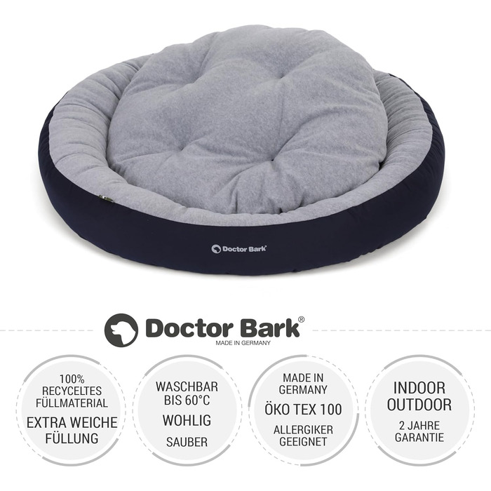 Кігтьовий будиночок для собак середніх порід Doctor Bark, м'яке кругле ліжко, плюшеве гніздо з двостороннім подушкою Fleece/Baumwolle - GreenLabel, колір: кобальт (L - 70x60 см)