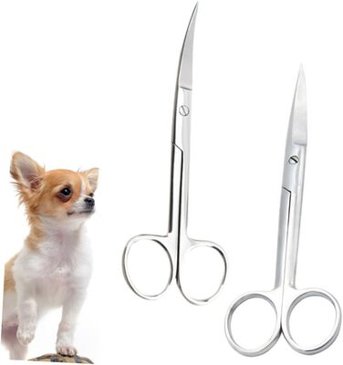 Набір з 2 професійних перукарських ножиць для тварин Ipetboom з нержавіючої сталі, круглий наконечник, для дому та салону, прямі та вигнуті кінчики