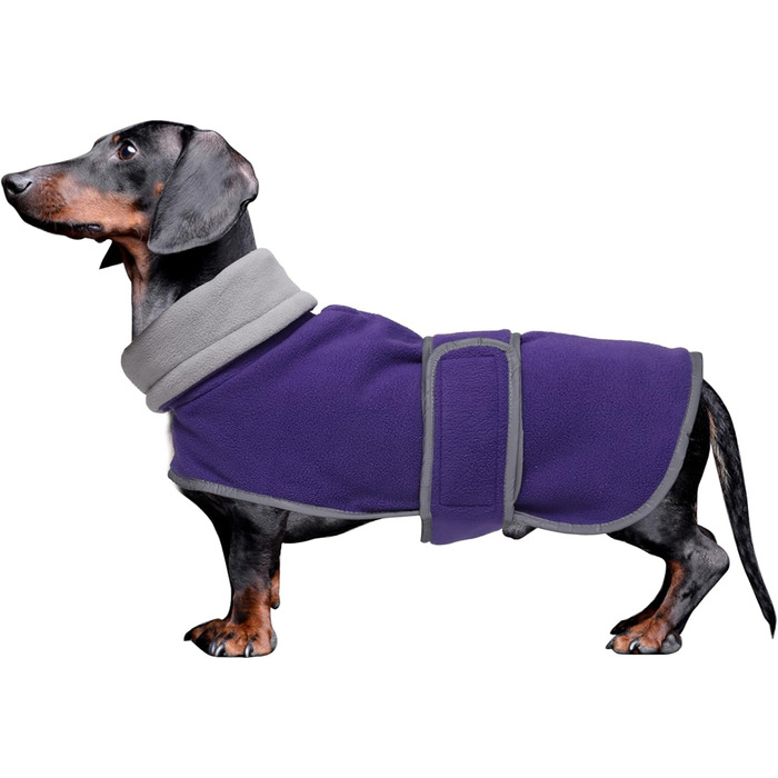 MOREZI Зимова куртка для собак, утеплена флісовою підкладкою, з регульованими застібками-липучками та відкидним коміром. Підходить для такс та собак середніх та малих порід. Розмір S (довжина спини: 36-38 см), колір: фіолетовий