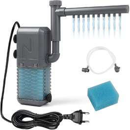 EXLECO Фільтр для акваріума 1.1M, внутрішній фільтр з 2 змінними губками, регульований фільтр для акваріумів об'ємом 20-50л, помпа-фільтр для акваріумів з розпилювачем (6W 600L/H)